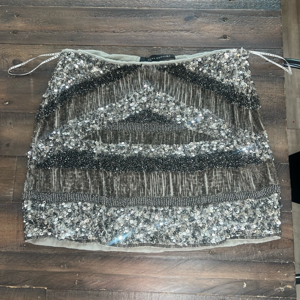 Zara Silver and Black Sequin Mini Skirt